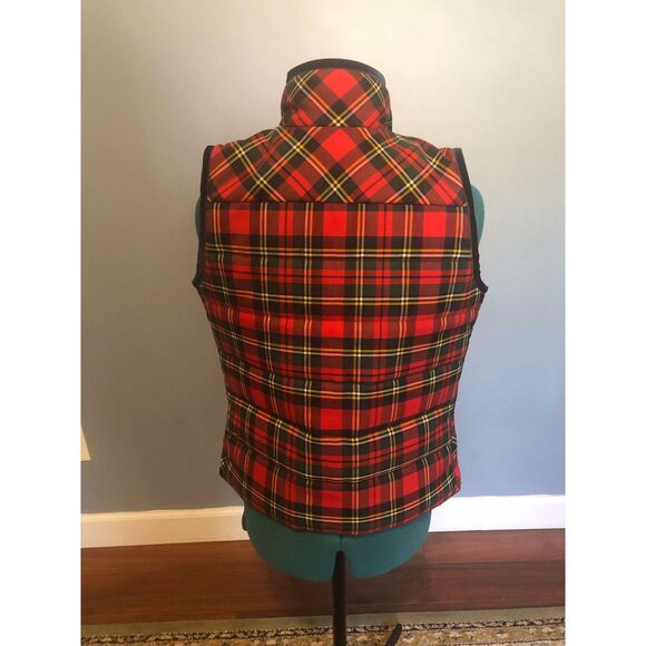 J.Crew Tartan Plaid Red and Green Mountain Puffer Velvet Trim Vest, PXS - Picture 4 of 5